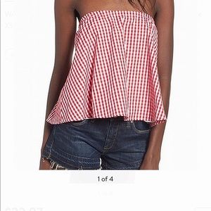 WAYF Red Gingham Strapless Top